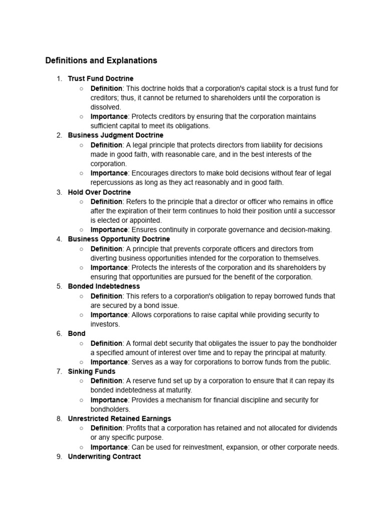 Corporation Definitions and Explanations | PDF | Securities (Finance ...