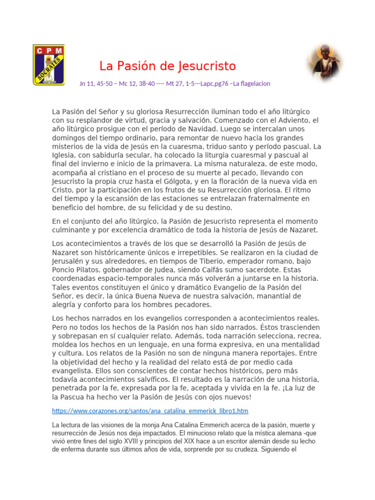 La Pasión de Cristo según Ana Catalina Emmerich | PDF | Año litúrgico ...