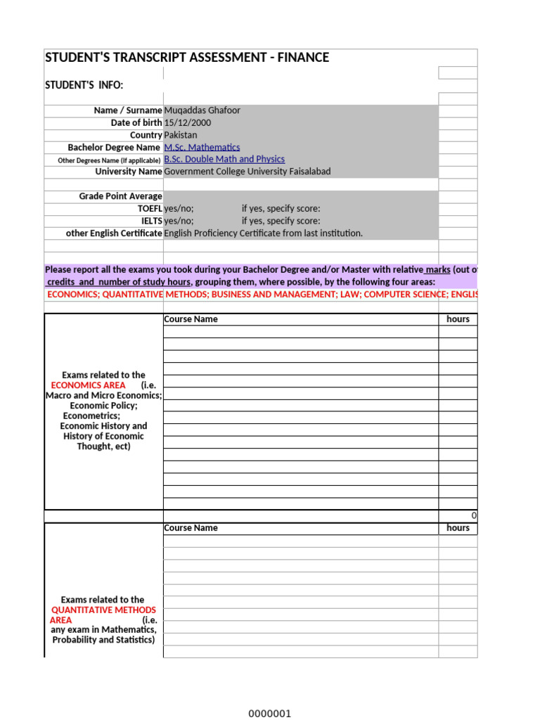 Student Transcript Assessment - Finance | PDF | Academic Degree ...