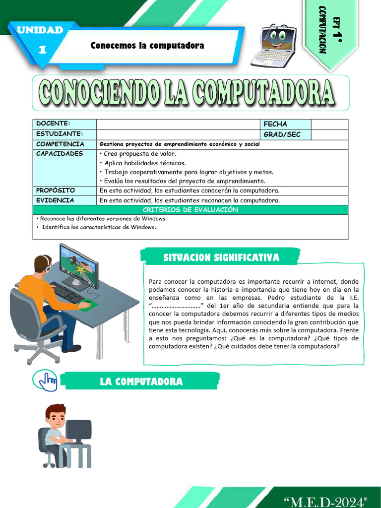 Ficha de Actividad Ept 1°-Semana 1 | PDF | Hardware de la computadora ...