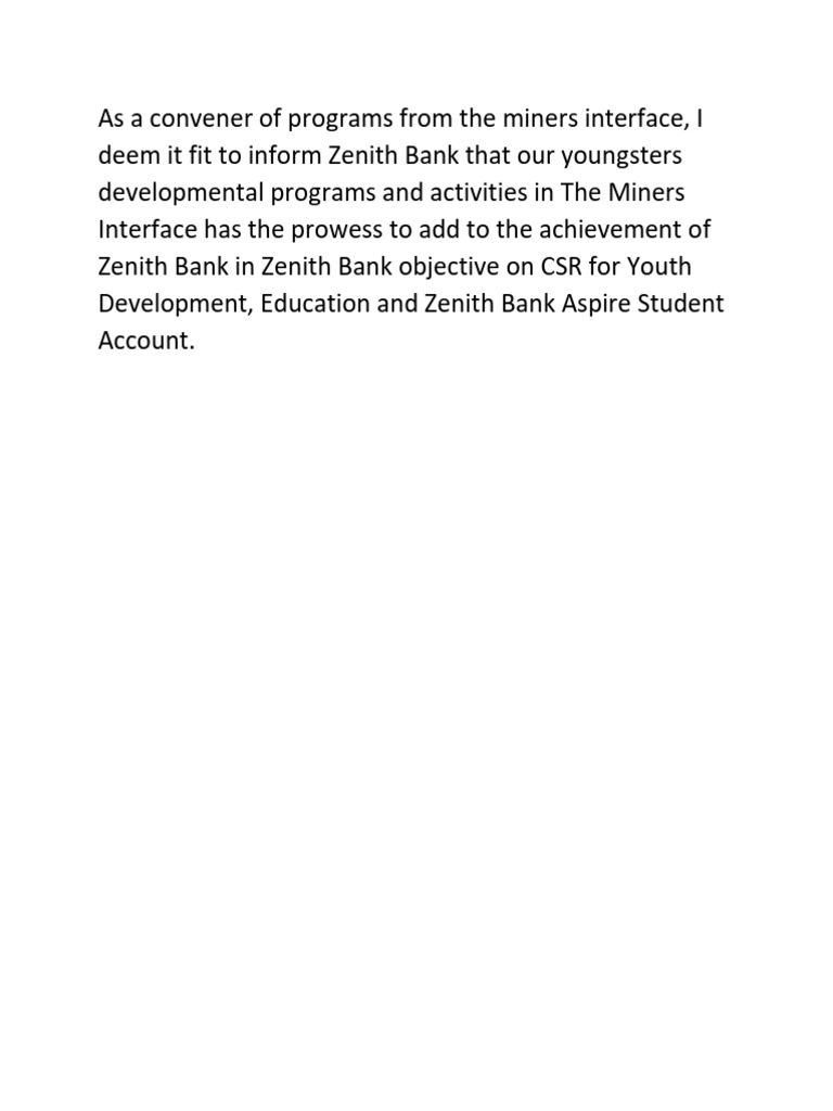 Zenith Bank CSR Youth Development Programs | PDF