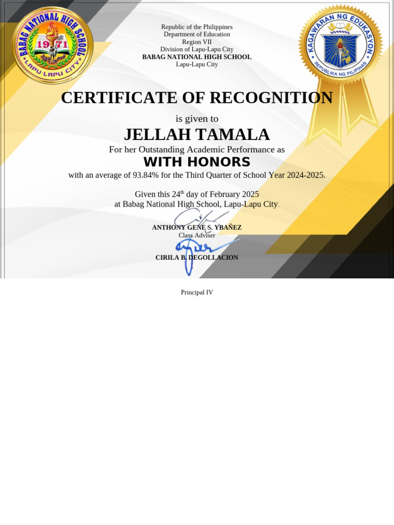 Certificate of Recognition with Honors | PDF