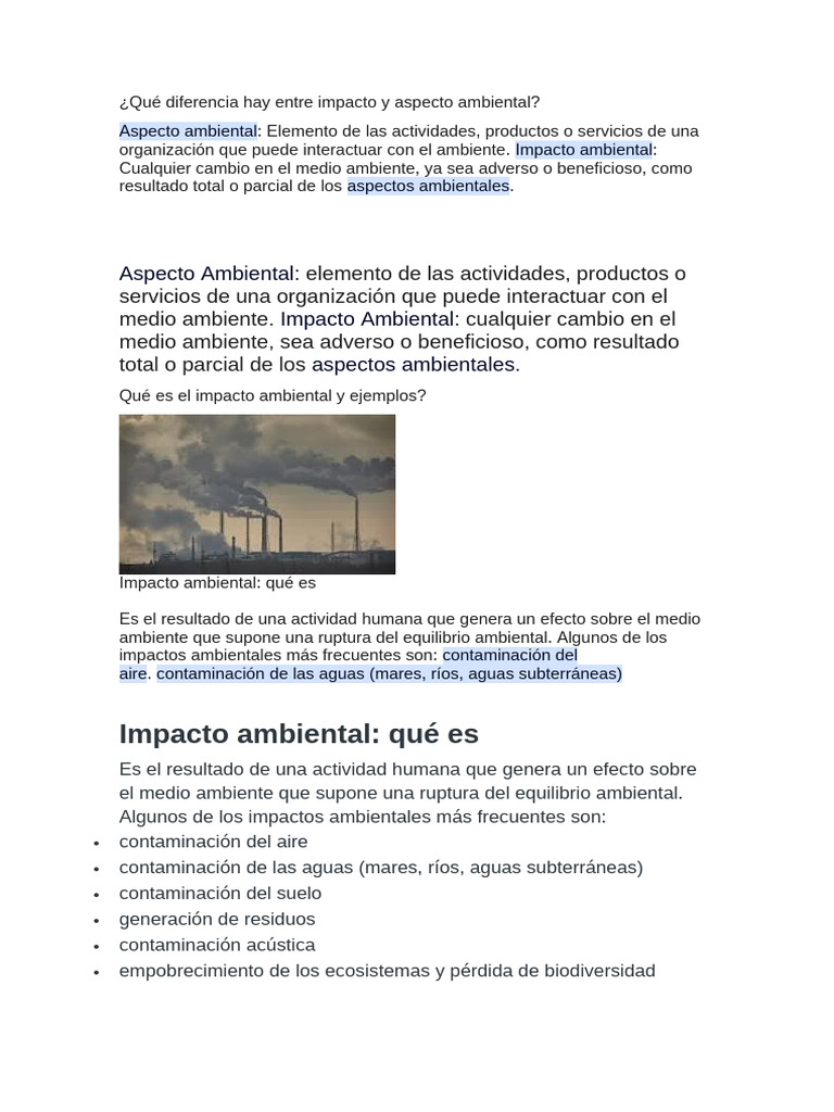 Diferencias entre impacto y aspecto ambiental | PDF | Entorno natural ...