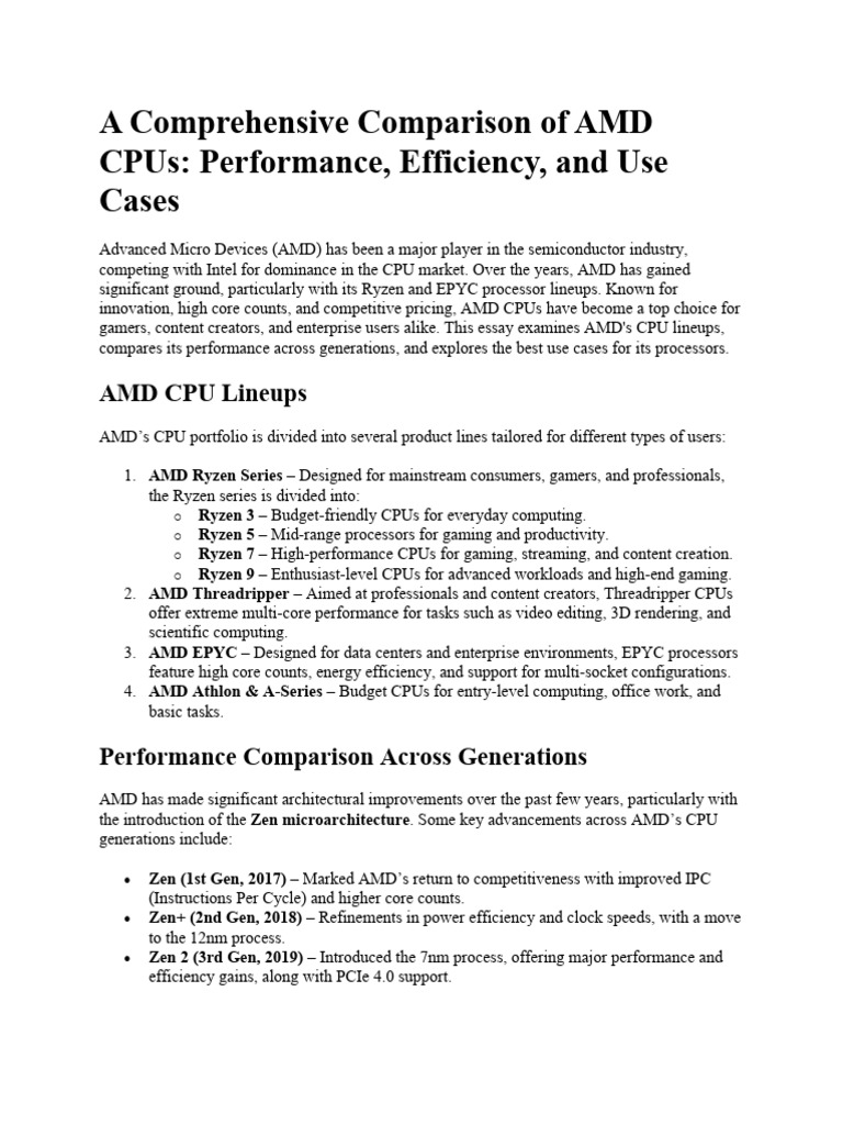 AMD CPU Comparison and Use Cases | PDF | Central Processing Unit ...
