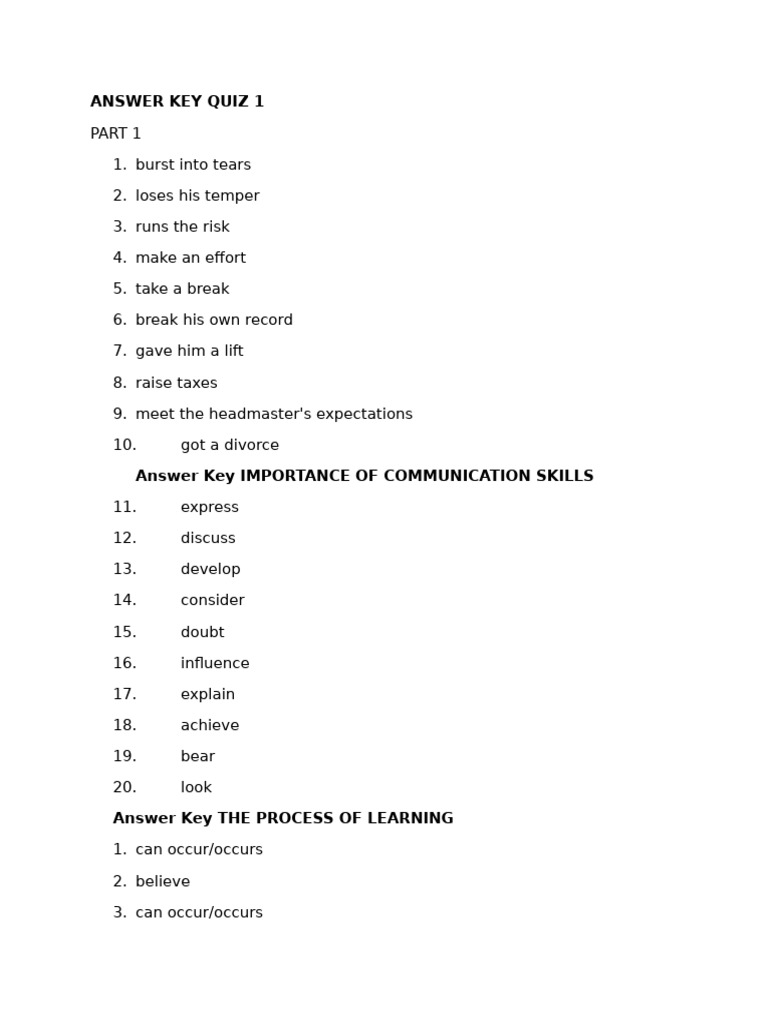 Quiz 1 Answer Key Overview | PDF