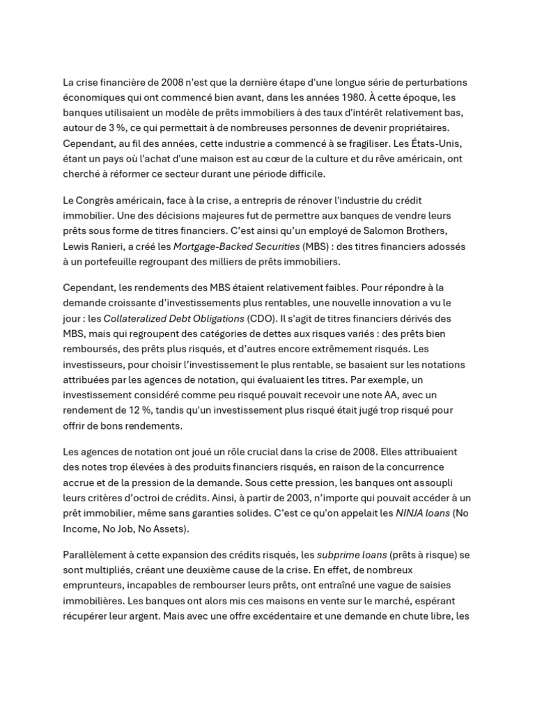 Causes de la crise financière de 2008 | PDF | Crise des subprimes ...