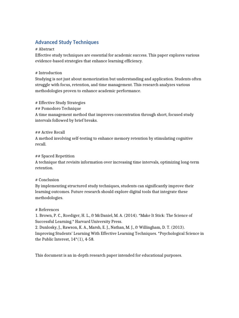 Advanced Study Techniques: Effective Methods For Academic Success | PDF
