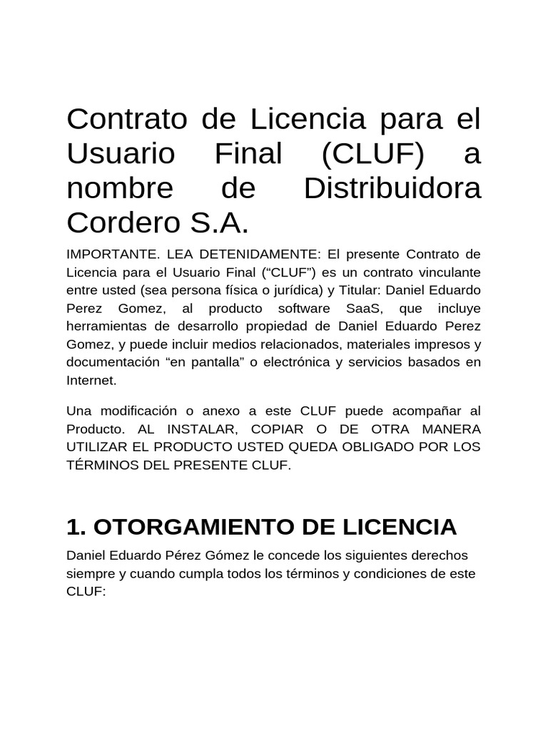 Contrato de Licencia de Software SaaS | PDF
