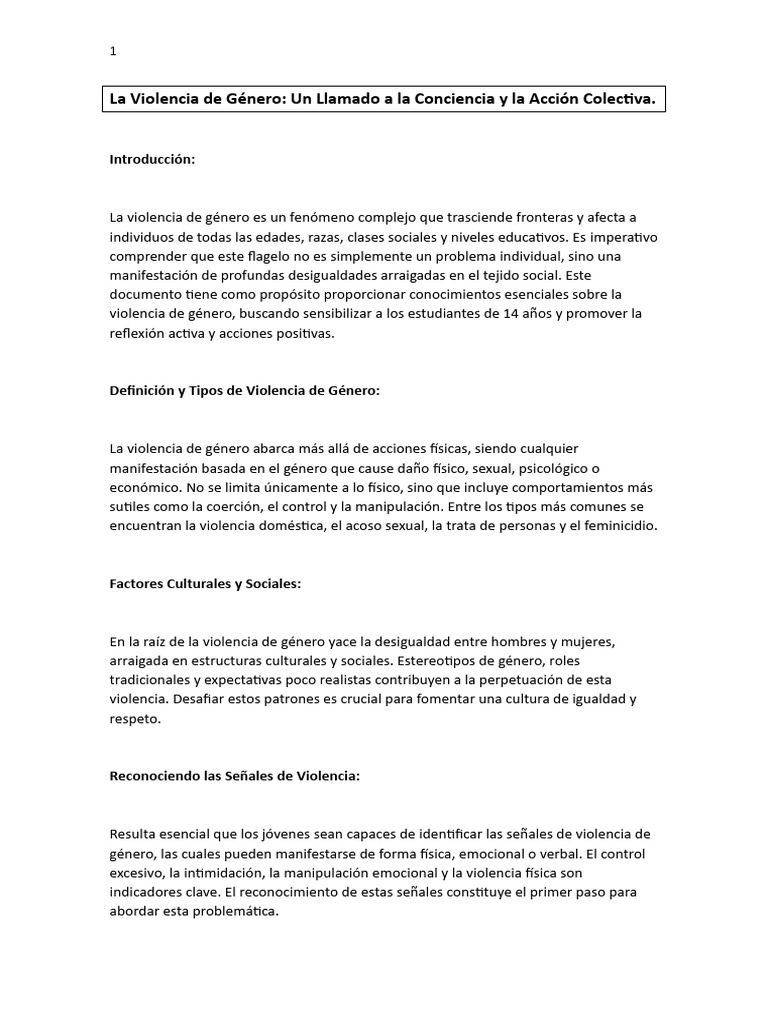 Violencia de Género: Conciencia y Acción | PDF | Violencia | Estudios ...