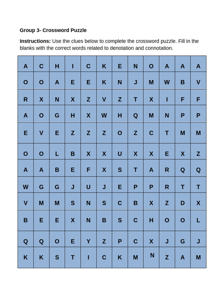Crossword Puzzle on Denotation & Connotation | PDF