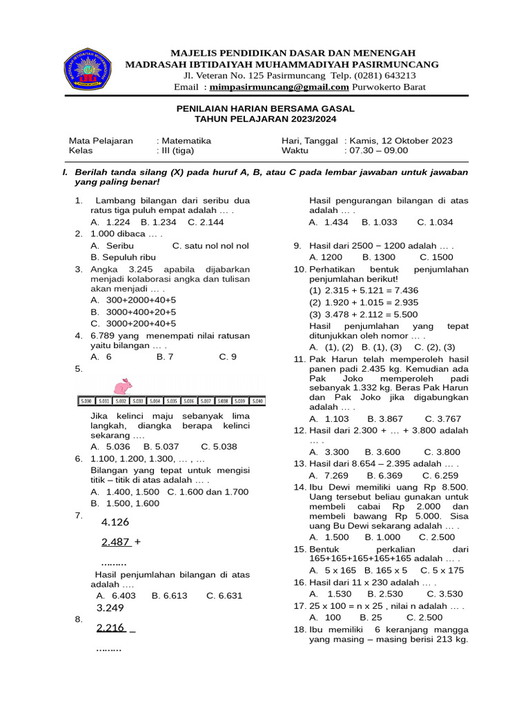 Ujian Sumatif Matematika Kelas 4 | PDF