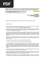 Download Plainte contre La Dernire Heure concernant un article du 20 novembre 2011 by vigilancem SN83997821 doc pdf