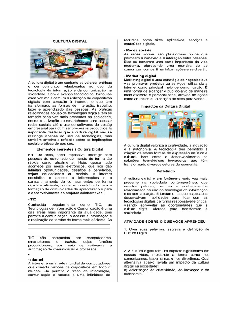 Atividade Cultura Digital | PDF