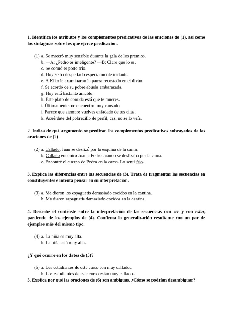 Ejercicios de Atributo y Complemento Predicativo | PDF