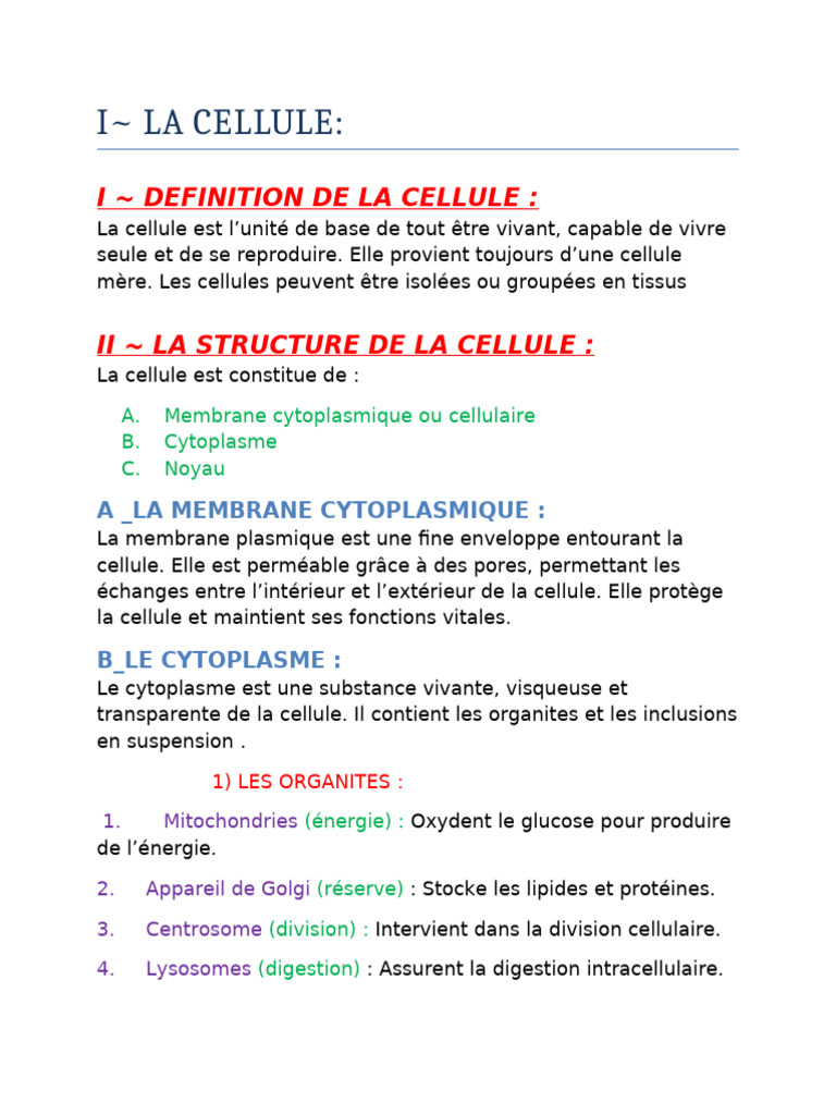 Anatomie et Fonction de la Cellule | PDF | Cytoplasme | Os