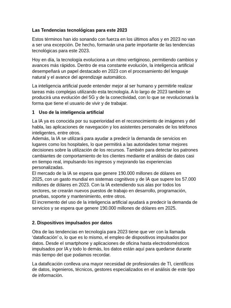Las Tendencias Tecnológicas para Este 2023 | PDF | Inteligencia ...