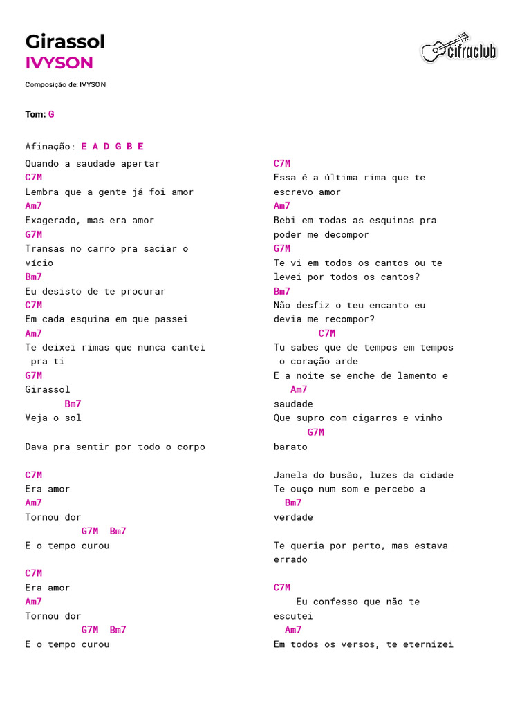 Cifra Club - IVYSON - Girassol | PDF | Amor