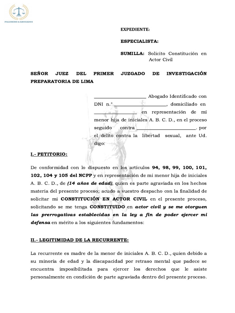 MODELO de Escrito de Constitucion en Actor Civil | PDF