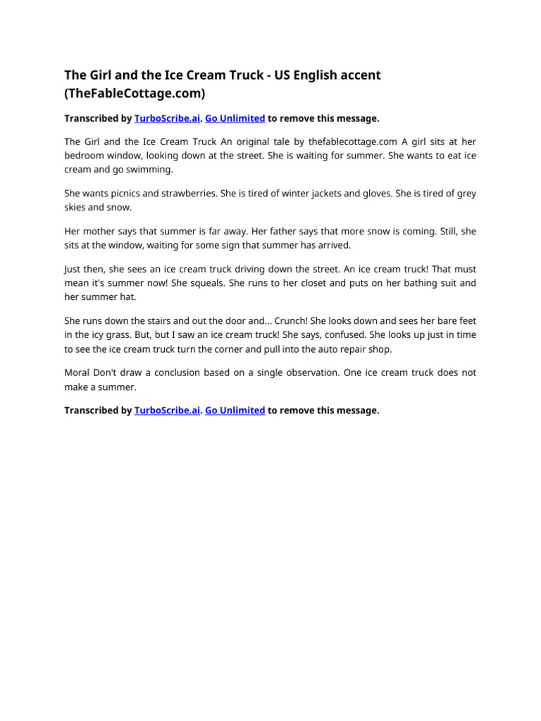 The Girl And The Ice Cream Truck Us English Accent Pdf