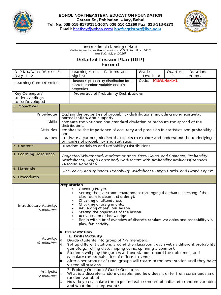 Grade 8 Probability Lesson Plan | PDF | Probability Distribution ...