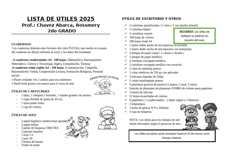 Útiles Escolares 2do Grado 2025 | PDF | Papel | Materiales de impresión