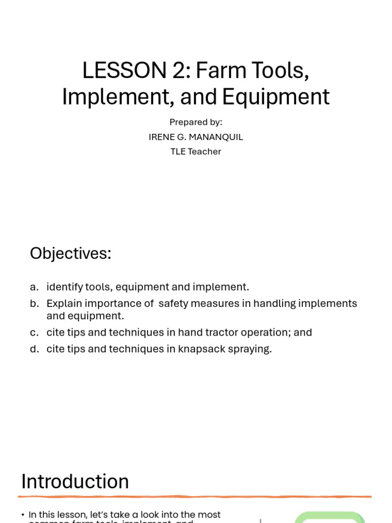 UNIT 2 LESSON 2 Farm Tools Implement and Equipment | PDF | Tractor ...