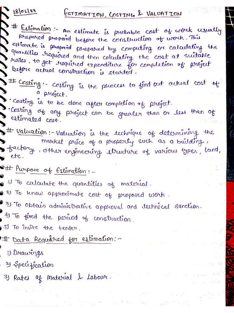 Estimate, Costing & Valuation | PDF