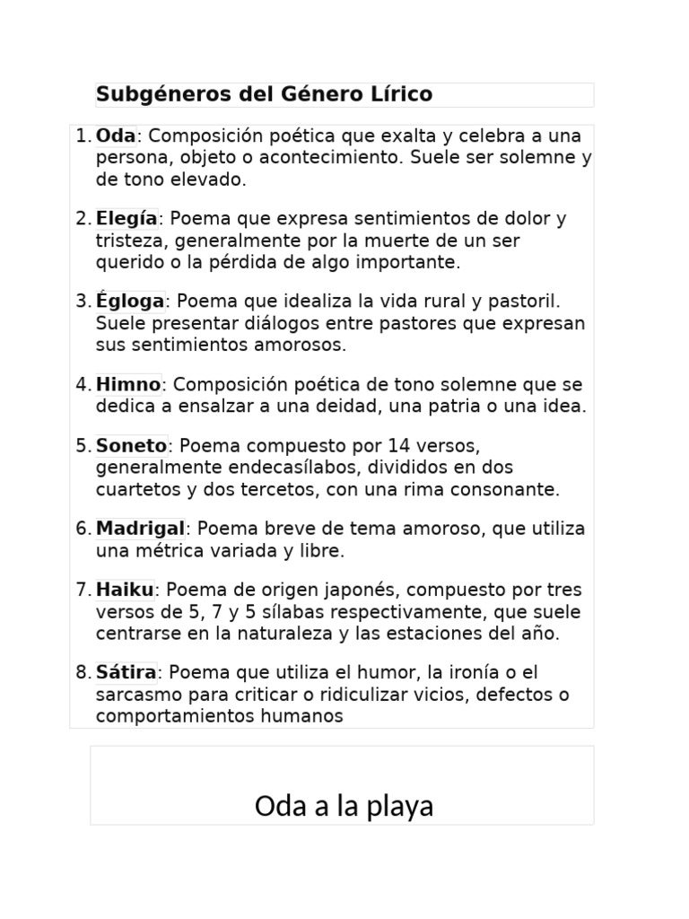 Subgéneros del Género Lírico | PDF