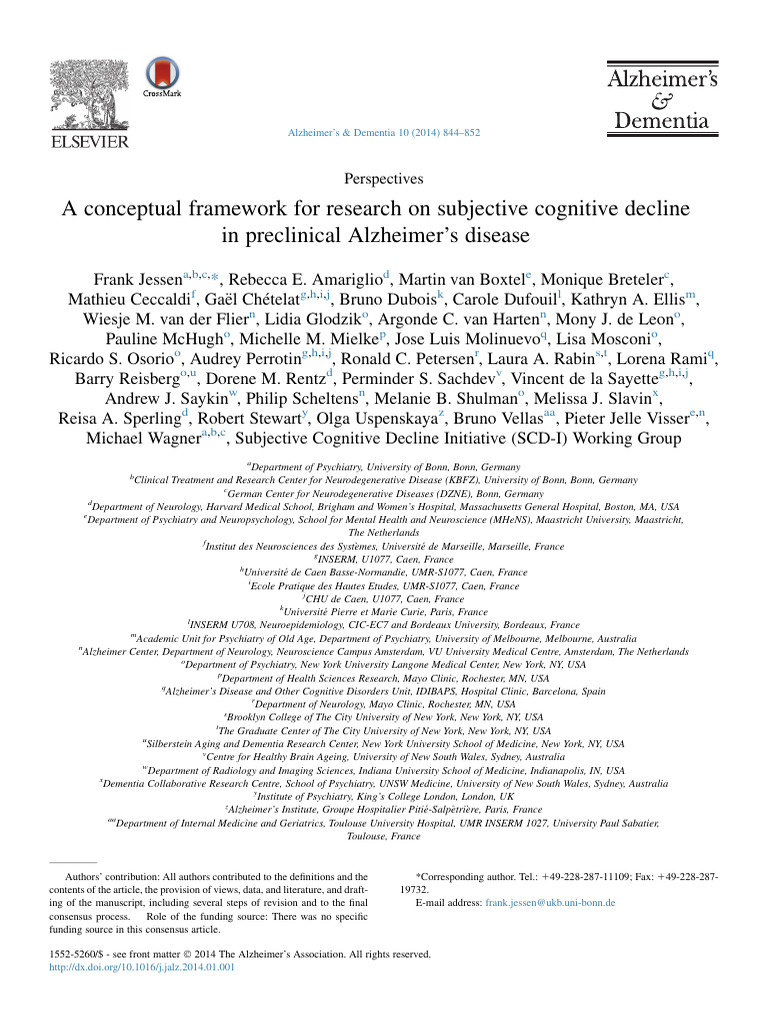 A Conceptual Framework For Research On Subjective Cognitive Decline ...