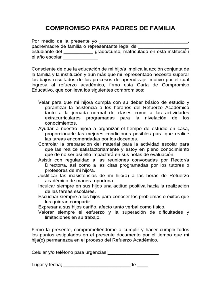 Compromiso para Padres de Familia | PDF