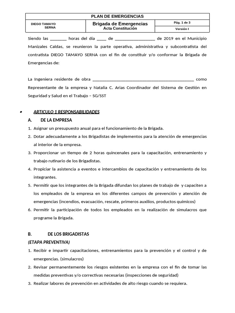 Plan de Emergencias y Brigada de Seguridad | PDF