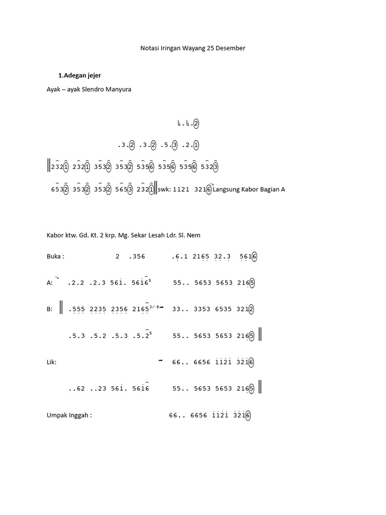 Notasi Gending dan Lagu Wayang | PDF