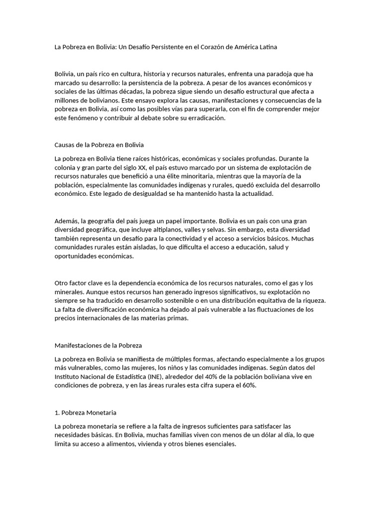 Pobreza en Bolivia | PDF | Pobreza | Pobreza e indigencia