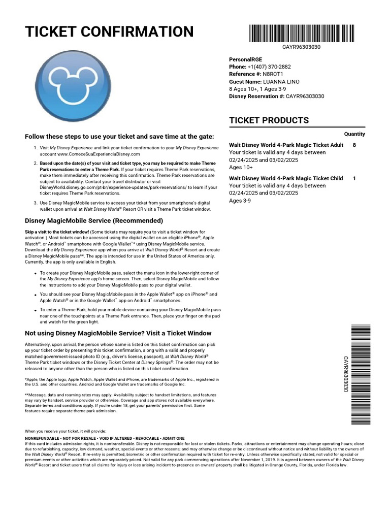 Walt Disney World 4-Park Magic Ticket - Luanna | PDF | Apple Inc. | I Phone