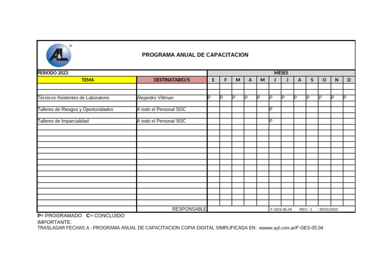 F-GES-05.04 Rev.1 - Programa Anual de Capacitacion 2023 | PDF