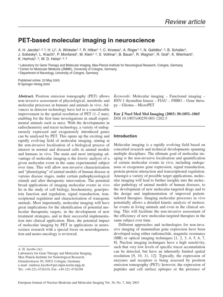 PET Molecular Imaging in Neuroscience | PDF | Positron Emission ...
