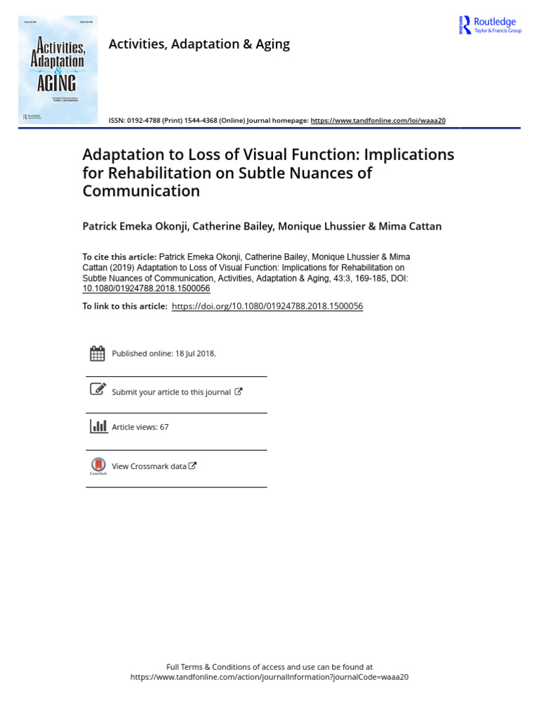 Adaptation to Loss of Visual Function | PDF | Visual Impairment ...