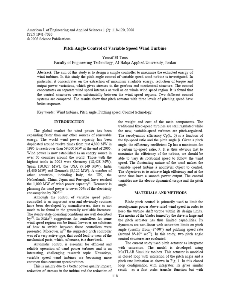 Wind Turbine Pitch Angle Control | PDF | Wind Turbine | Wind Power