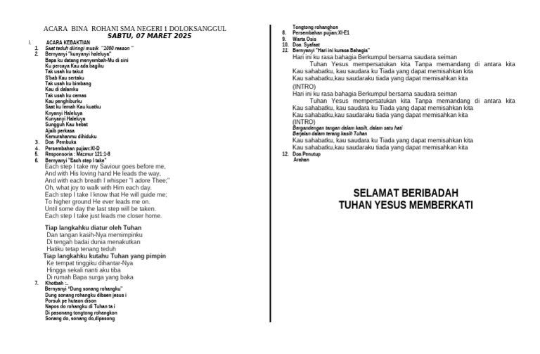 Acara Kebaktian Rohani SMA Negeri 1 Doloksanggul | PDF