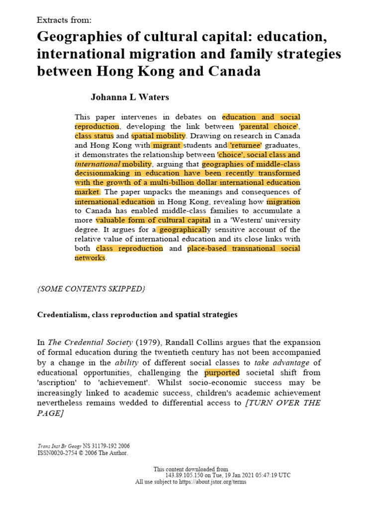 Cultural Capital and Education Migration | PDF | Social Capital | Economies