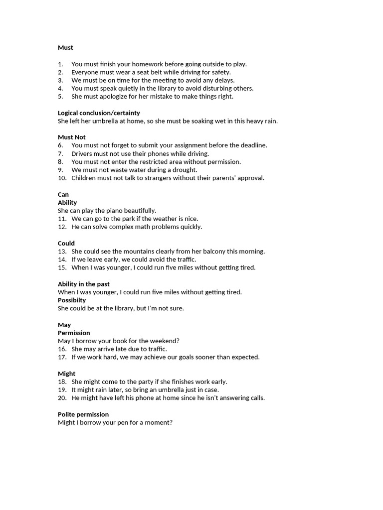 Understanding Modal Verbs: Must and More | PDF