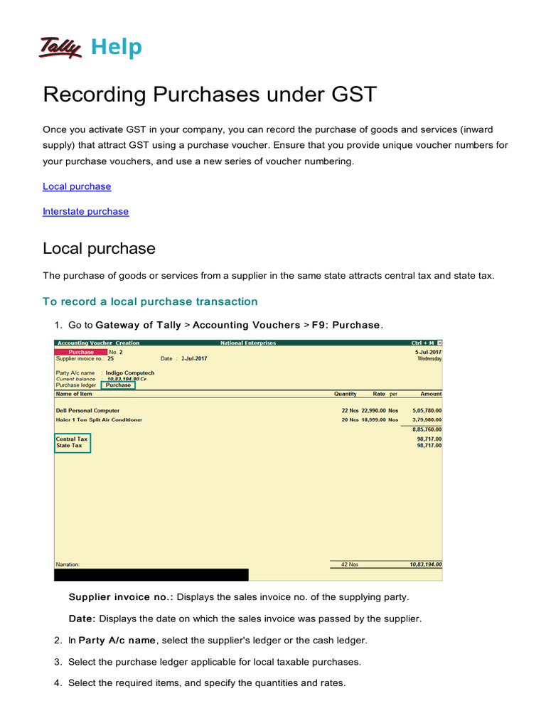 Recording Purchases Under GST | PDF