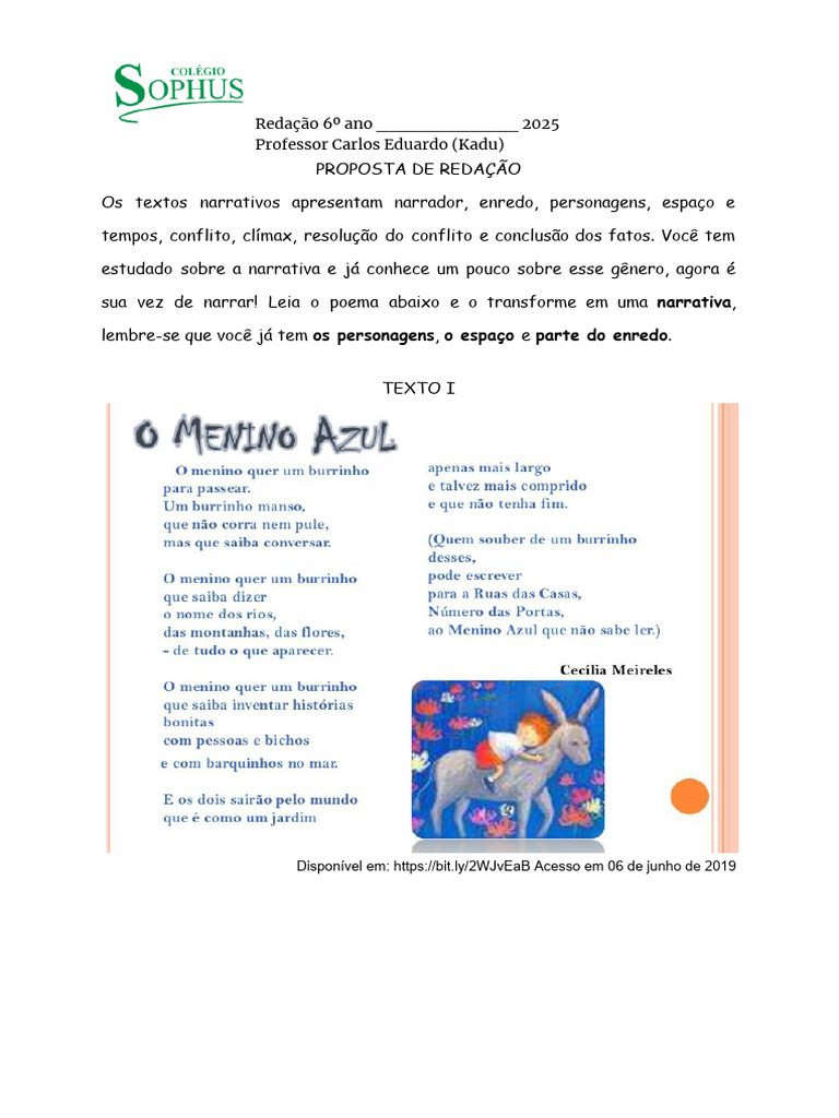 Proposta de Redação: Narrativa 6º Ano | PDF