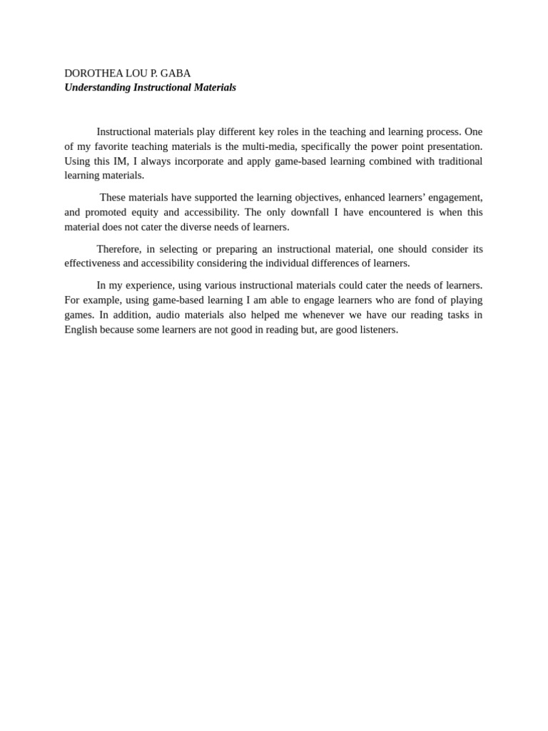 Effective Use of Instructional Materials | PDF