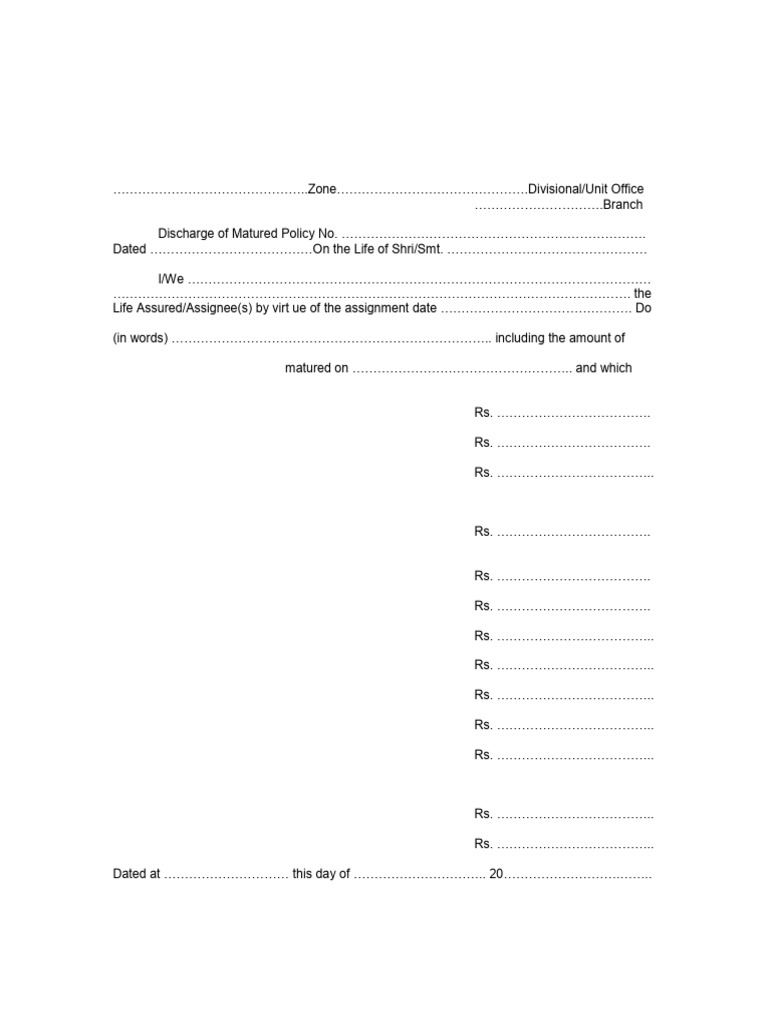 LIC Policy Discharge Form Template | PDF | Economies | Personal Finance