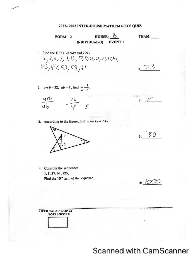 Math Quiz Form 2 | PDF