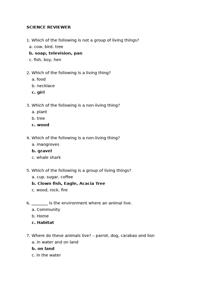 Science 2 Reviewer Answer Key | PDF | Herbivore | Foods
