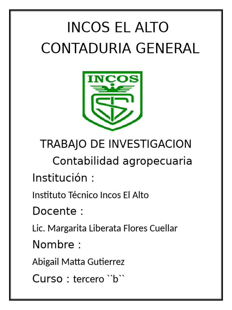 Logo y Carátula del Instituto Incos | PDF