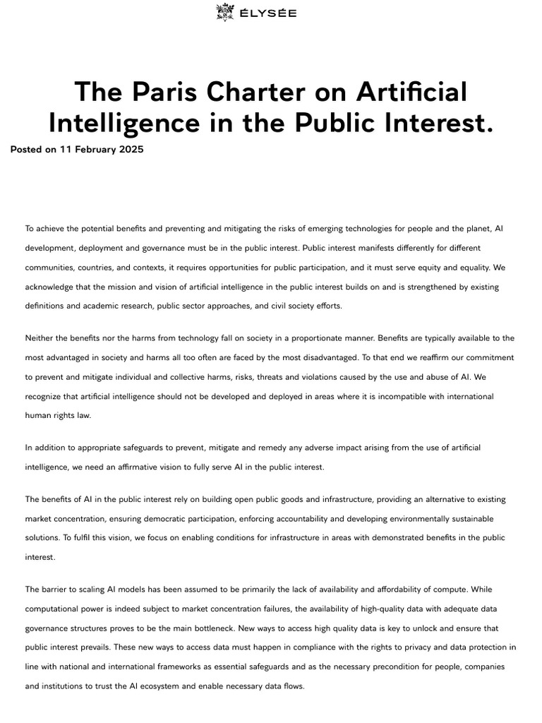 Paris Charter: AI for Public Interest | PDF | Artificial Intelligence ...