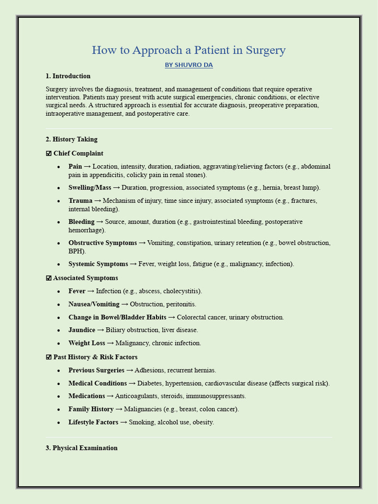 Patient Approach in Surgical Care | PDF | Surgery | Diseases And Disorders